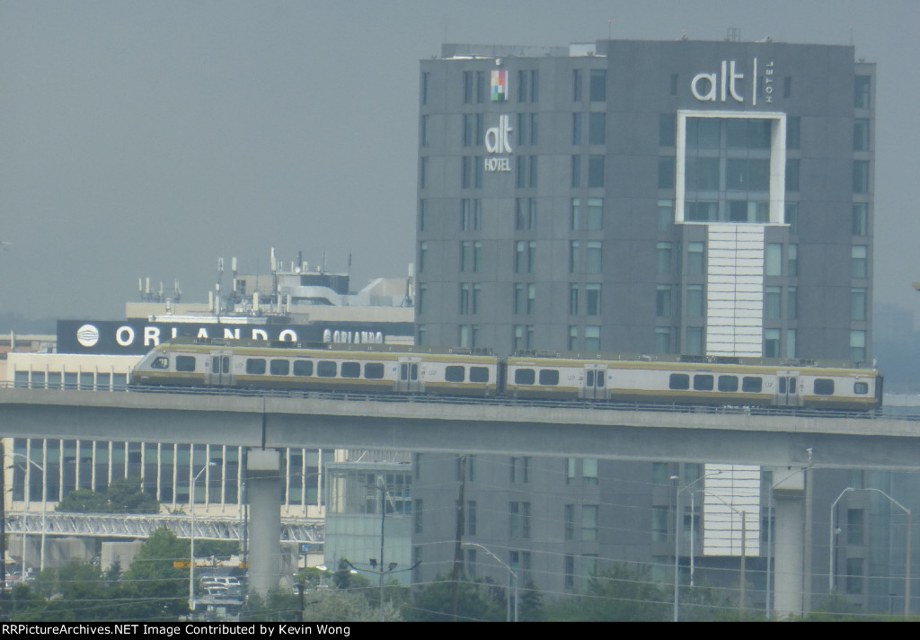 UP Express on the viaduct approaching Pearson Airport